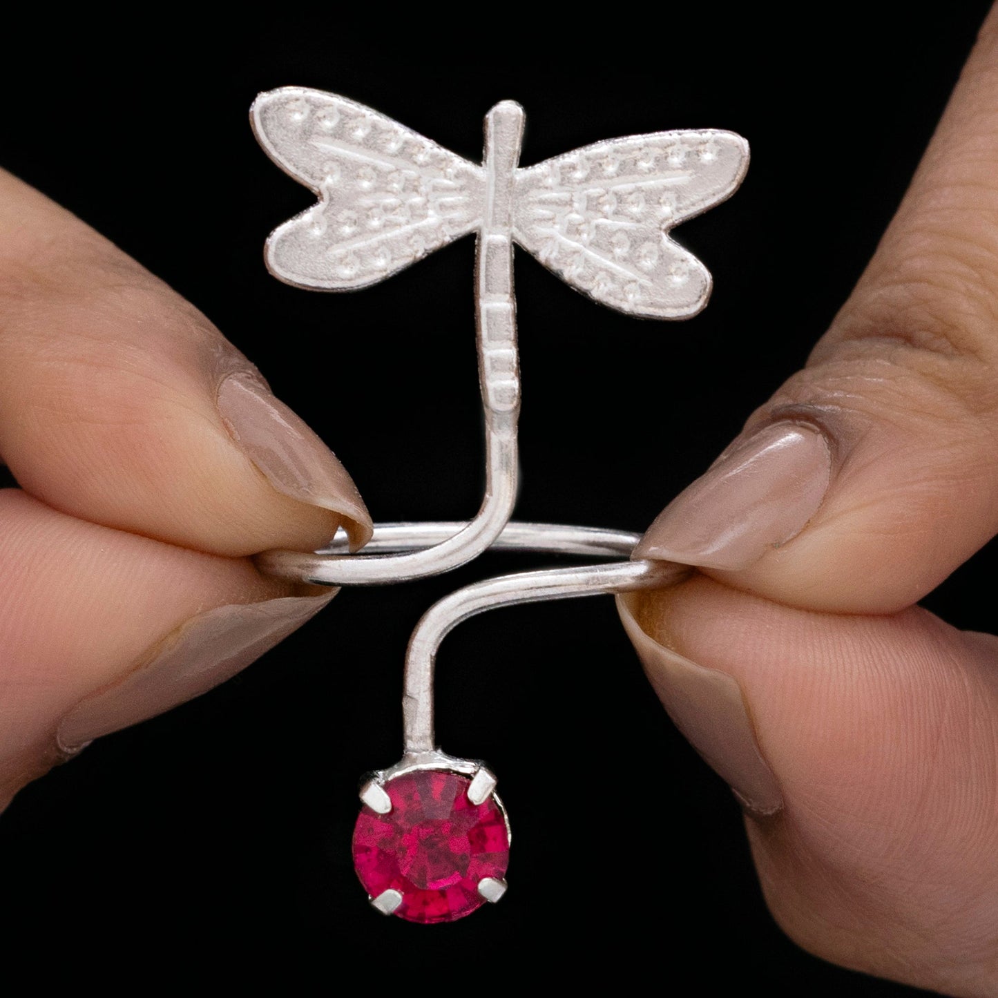 Silver Drangonfly Crystal Ring (Adjustable Size)