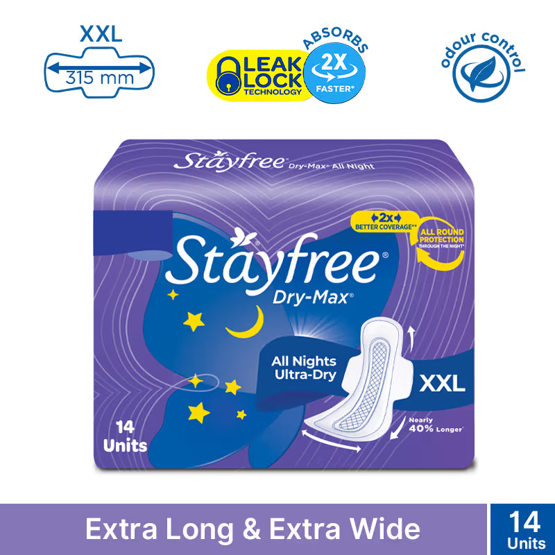 Stayfree DryMax All Nights Ultra Sanitary Pads with Dry Cover - XXL ( Pack of 14)