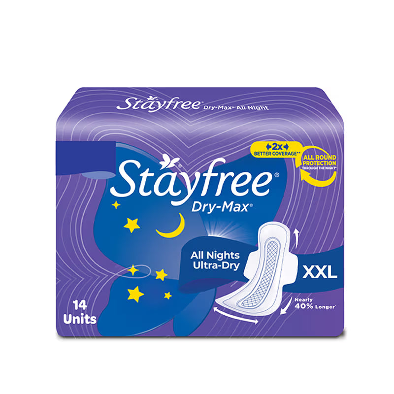 Stayfree DryMax All Nights Ultra Sanitary Pads with Dry Cover - XXL ( Pack of 14)