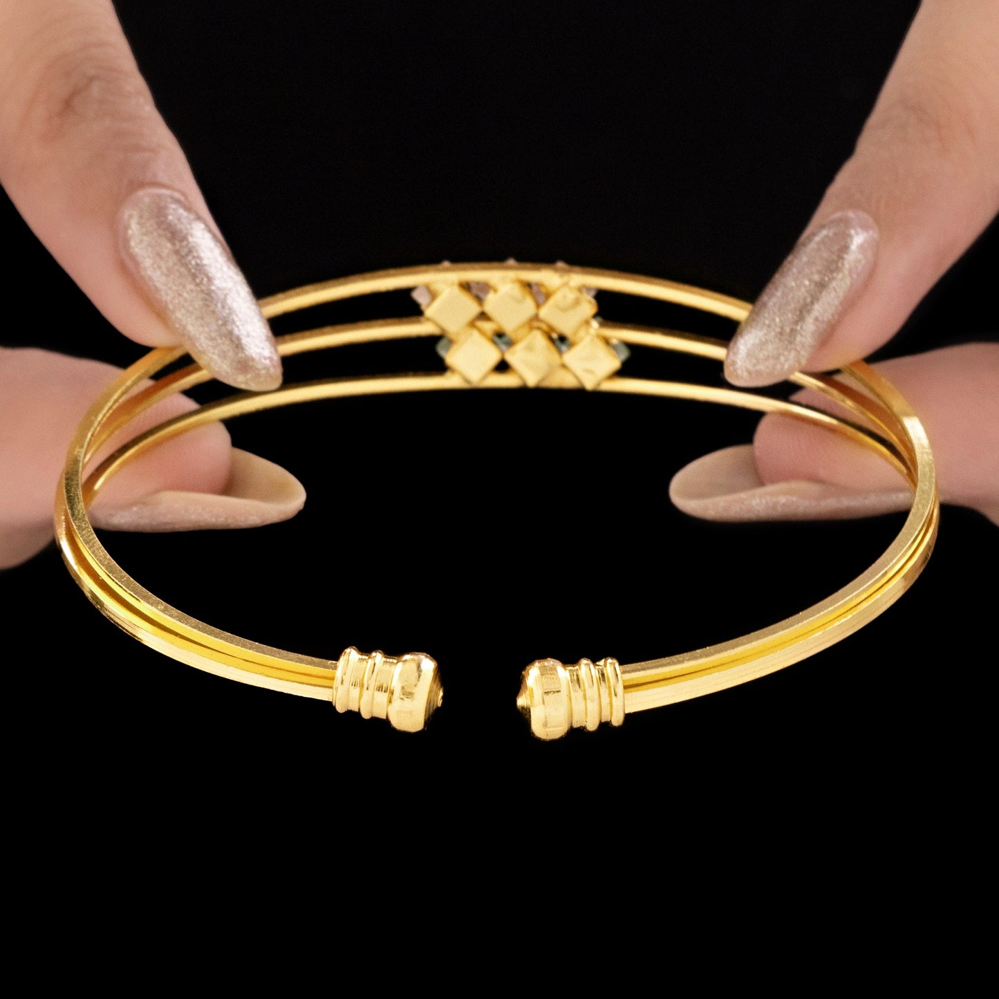 Triple Line Crystal Bangle Bracelet (Adjustable Size)