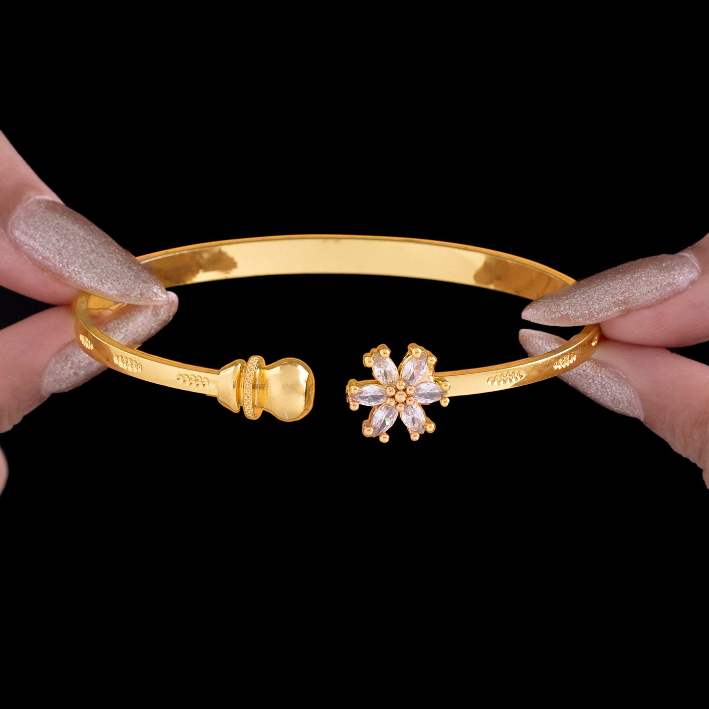 Crystal Flower Bangle Bracelet (Adjustable Size)