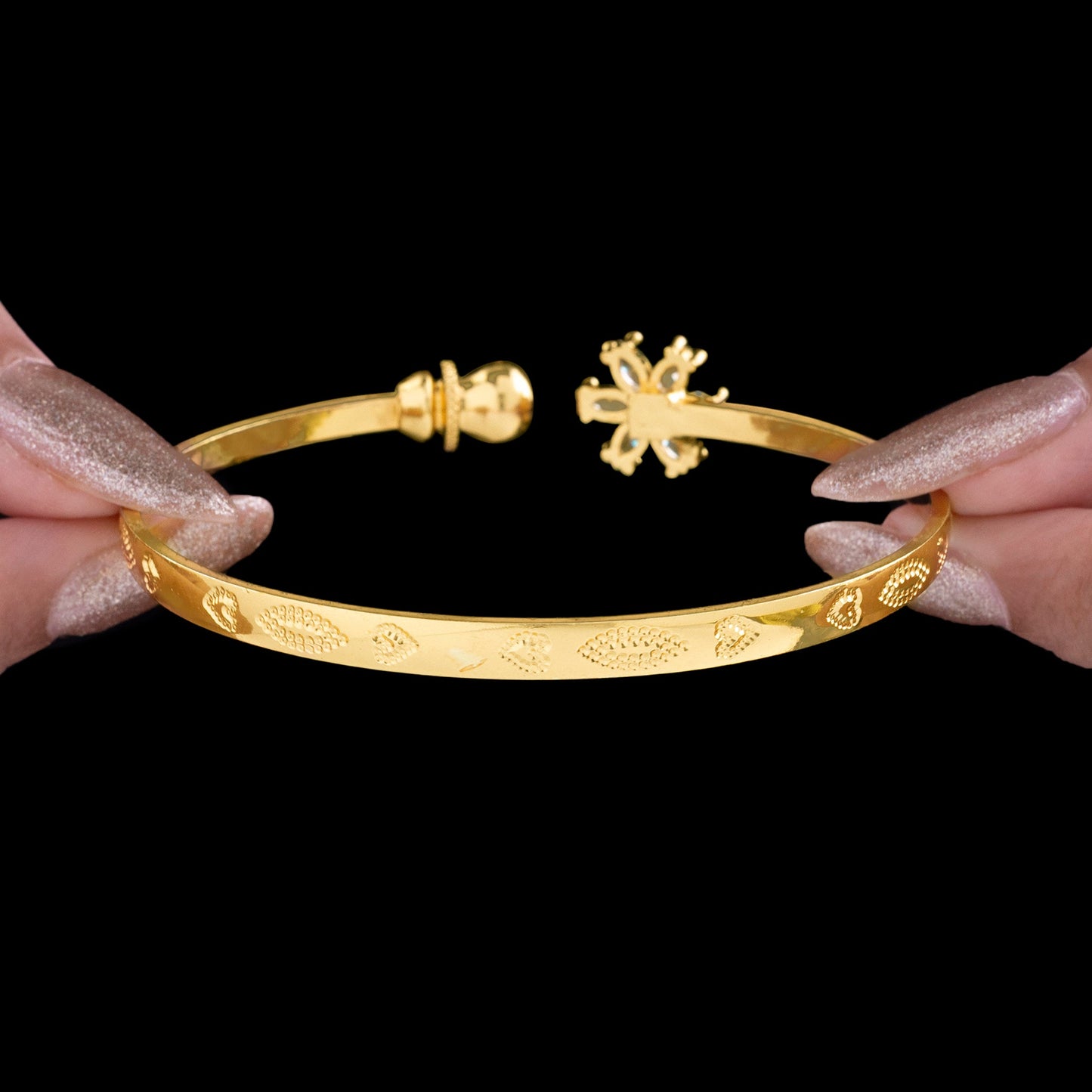 Crystal Flower Bangle Bracelet (Adjustable Size)