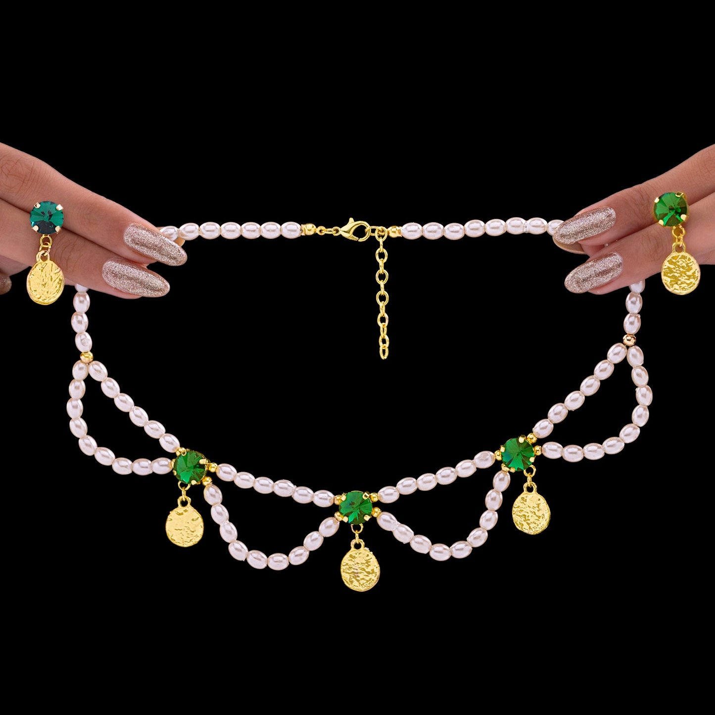 Crystal Pearl Necklace Set With Earrings