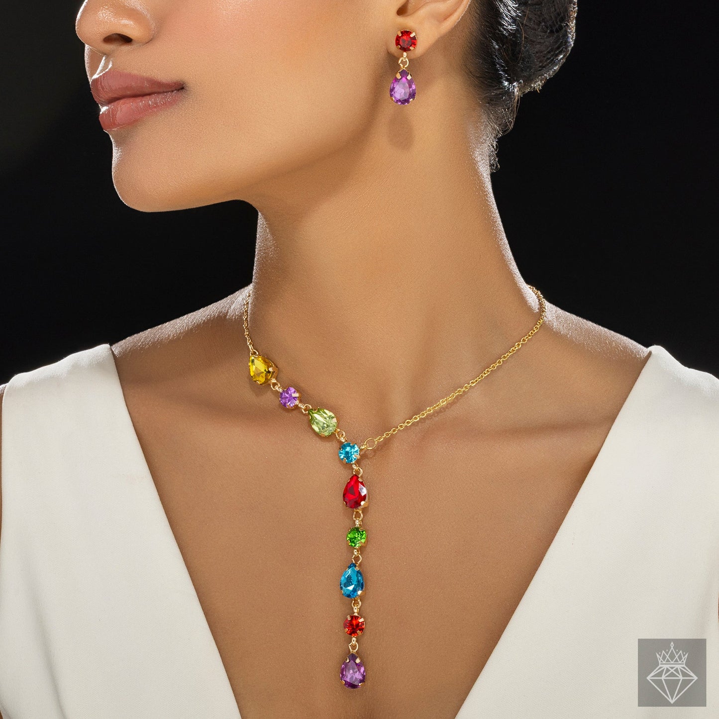 Crystal Y Necklace Set With Earrings