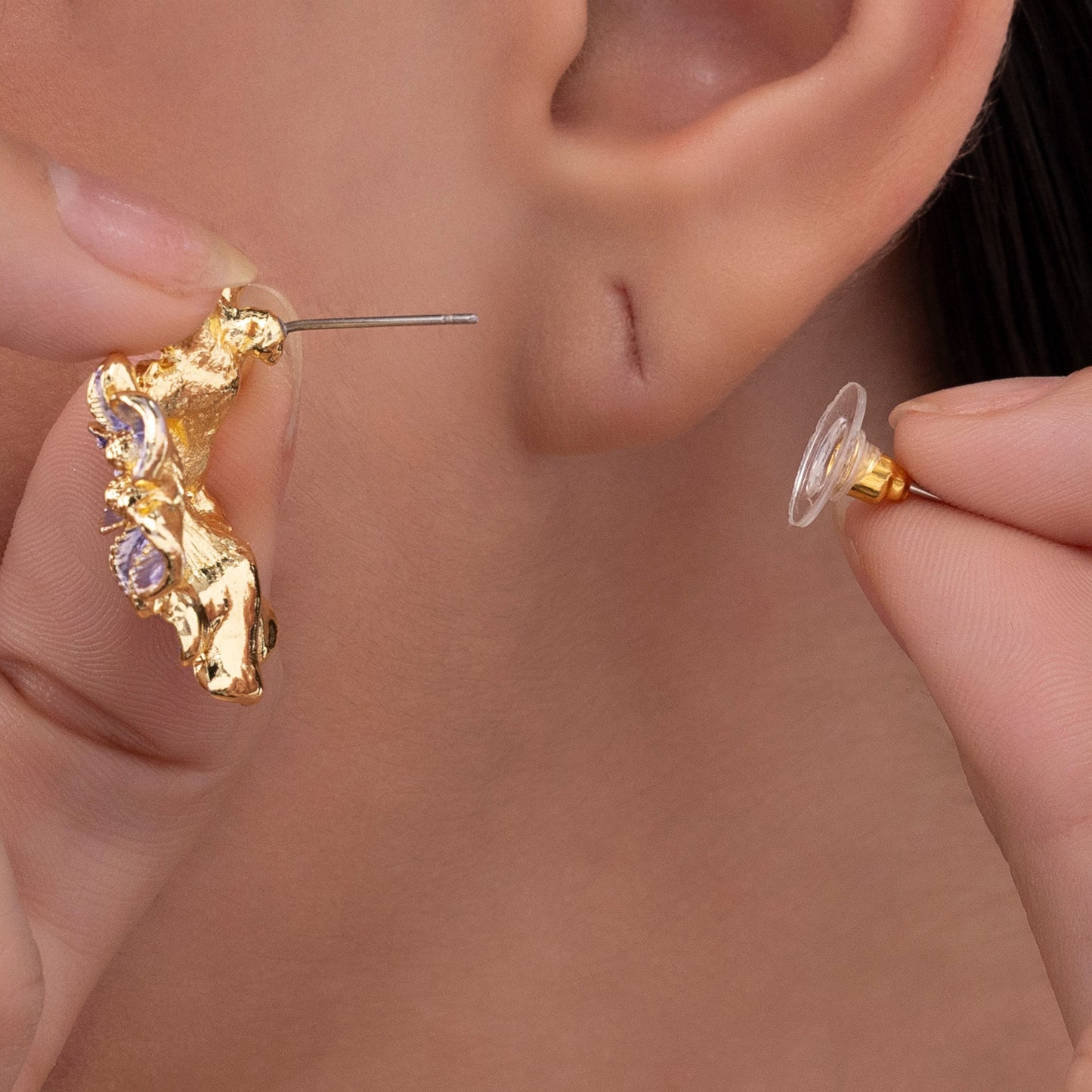Purple Enamel Bunch of Flowers Statement Earrings