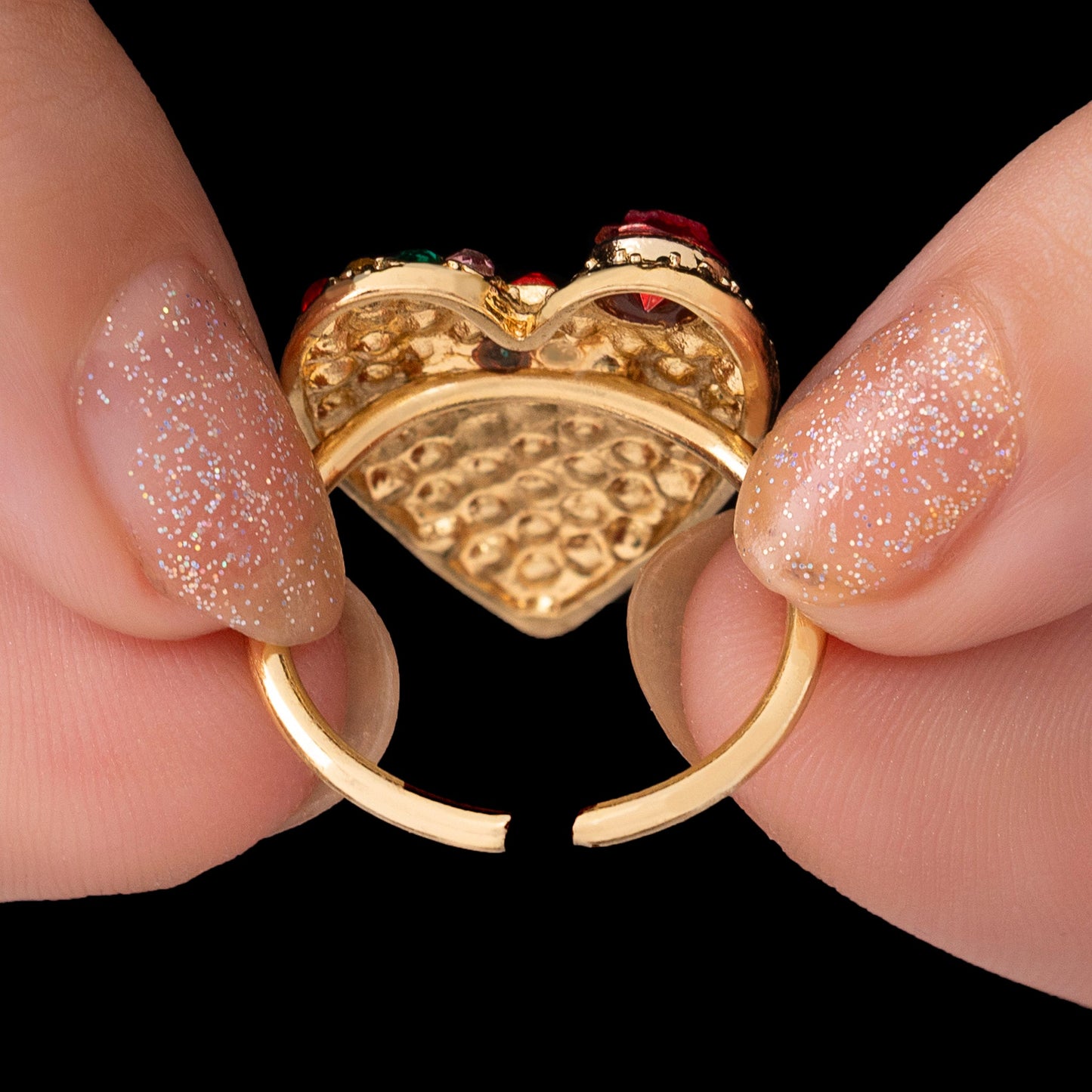Multi-Color Crystal Studded Heart-Shaped Ring