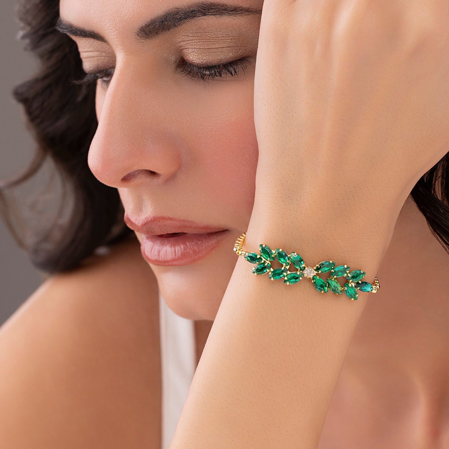 Marquise Crystal Leafy-Style Chain Bracelet
