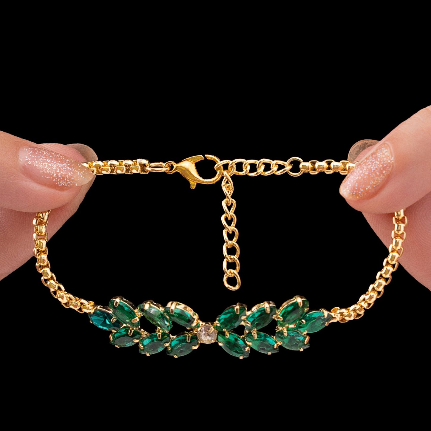 Marquise Crystal Leafy-Style Chain Bracelet