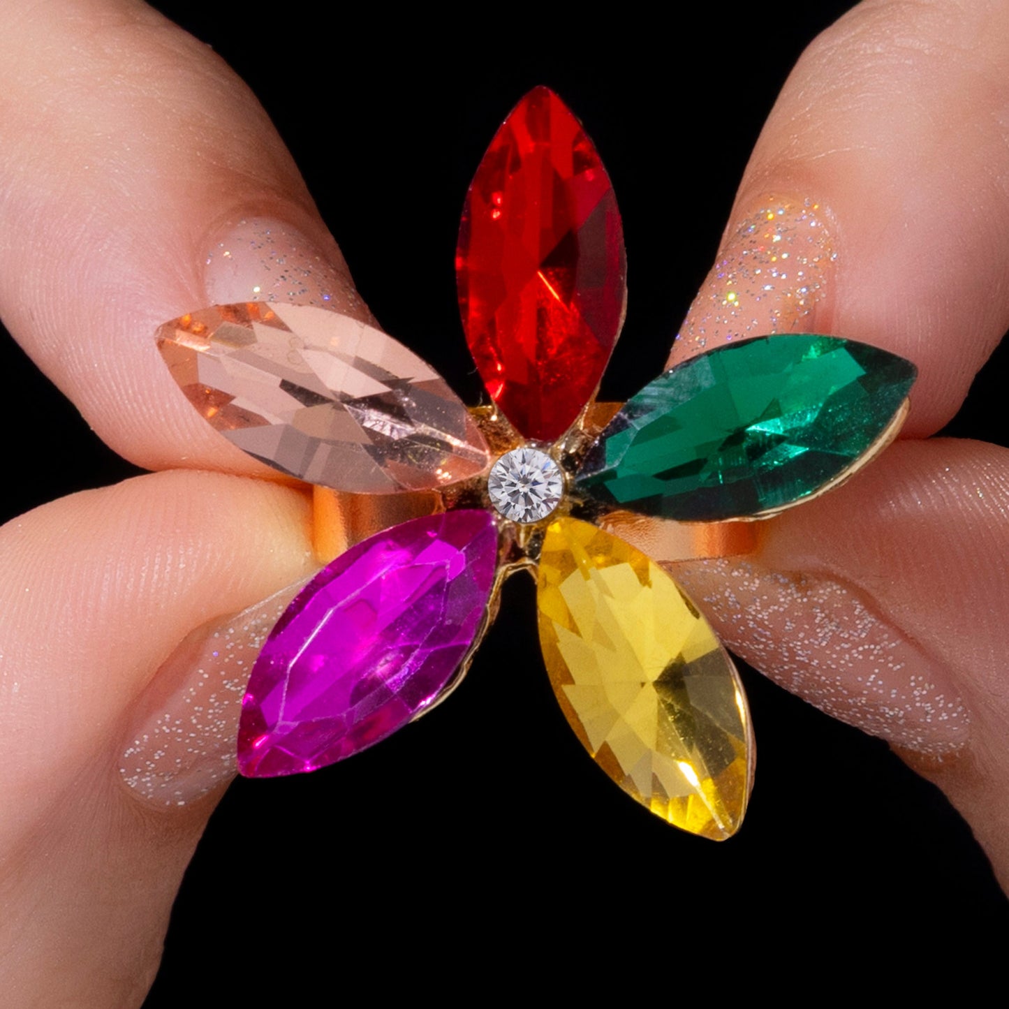 Multicolor Crystal Flower Ring