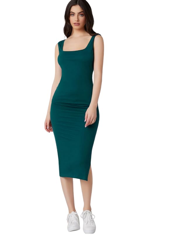 rosery paris Square Neck Sleeveless Black Bodycon Dress for Women and Casual wear