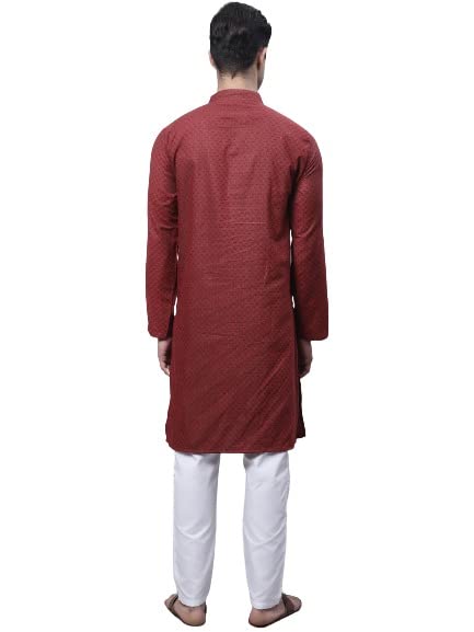 Aarsha Red Printed Cotton Men's Long Kurta