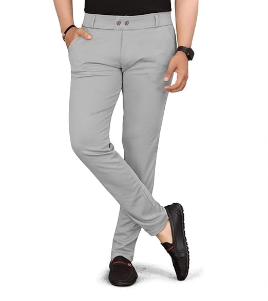 LOOM Men's Solid Lycra Slim Fit Stretchable Casual