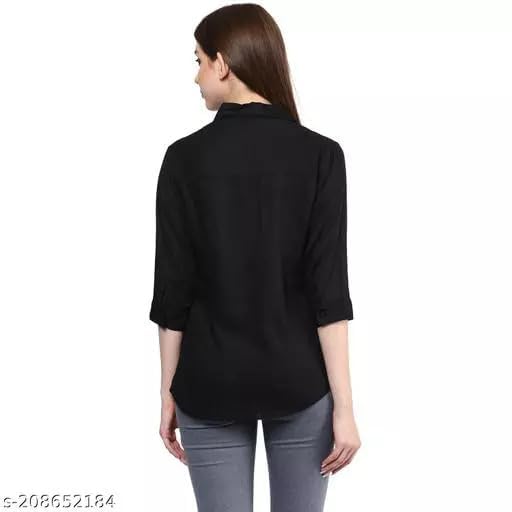 KBNBJ Women’s Regular Fit Solid V-Collared Casual Shirt