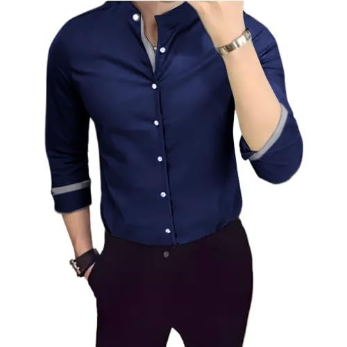 Tee Projekt Men's Shirt Solid Cotton Long Sleeve Button