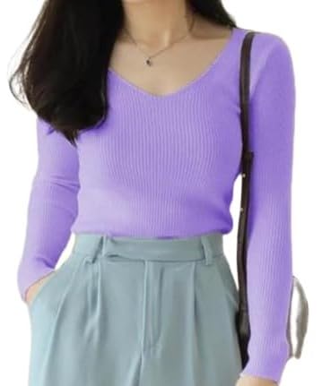 Casual Full Sleeve V Neck Ribbed Top for Girls