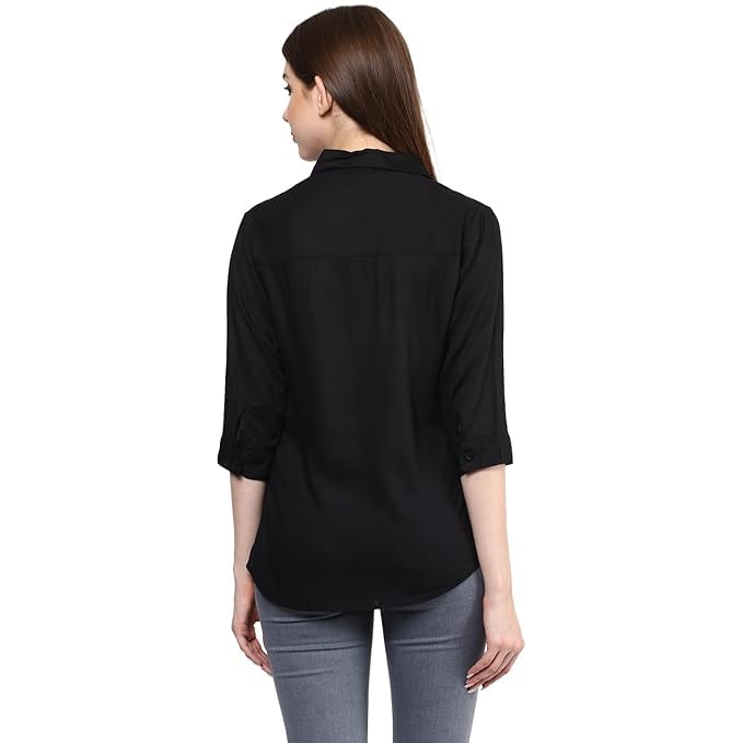 KBNBJ Women’s Regular Fit Solid V-Collared Casual Shirt