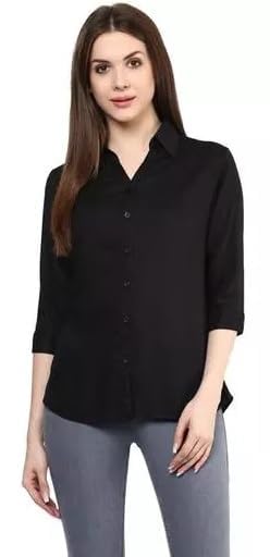 KBNBJ Women’s Regular Fit Solid V-Collared Casual Shirt