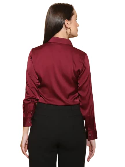 Bowrain Satin Silk Fabric Spread Collar Full Sleeve Top