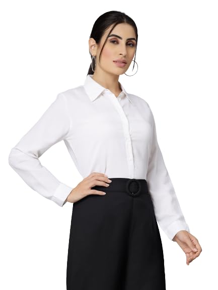 Style Quotient Women Solid White Polymoss Regular Formal Shirt