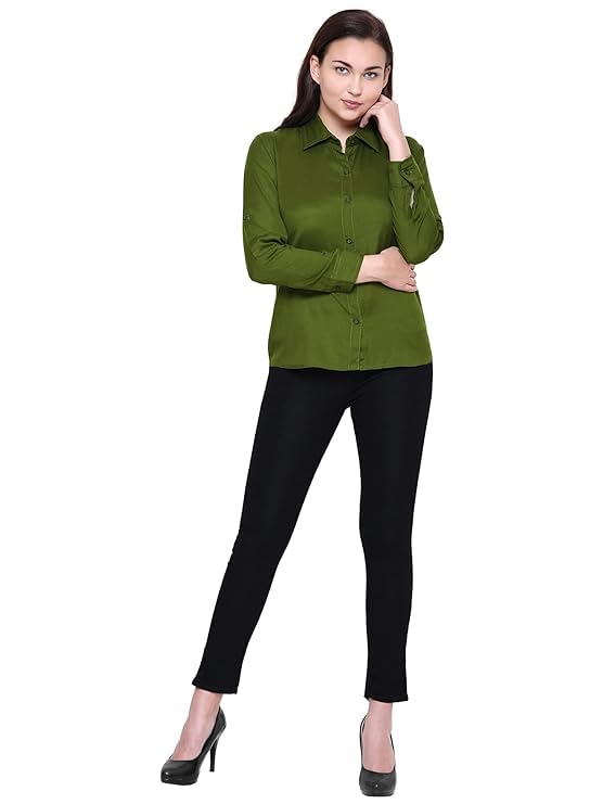 KBNBJ Women’s Regular Fit Solid V-Collared Casual Shirt