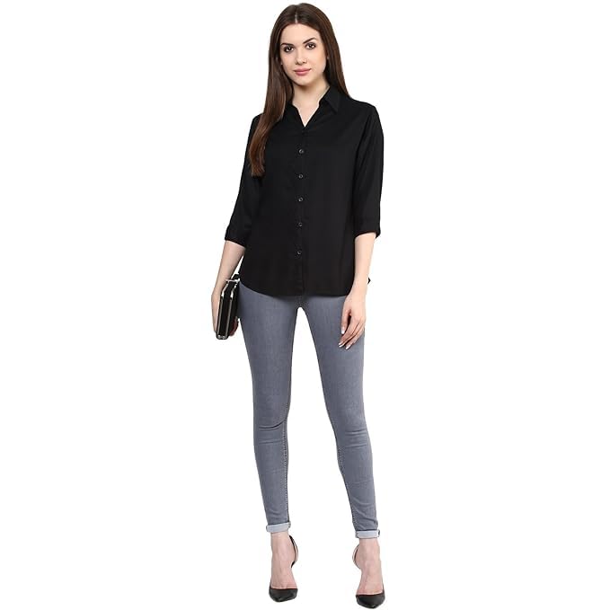 KBNBJ Women’s Regular Fit Solid V-Collared Casual Shirt