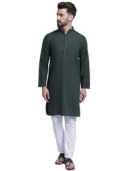 Aarsha Red Printed Cotton Men's Long Kurta