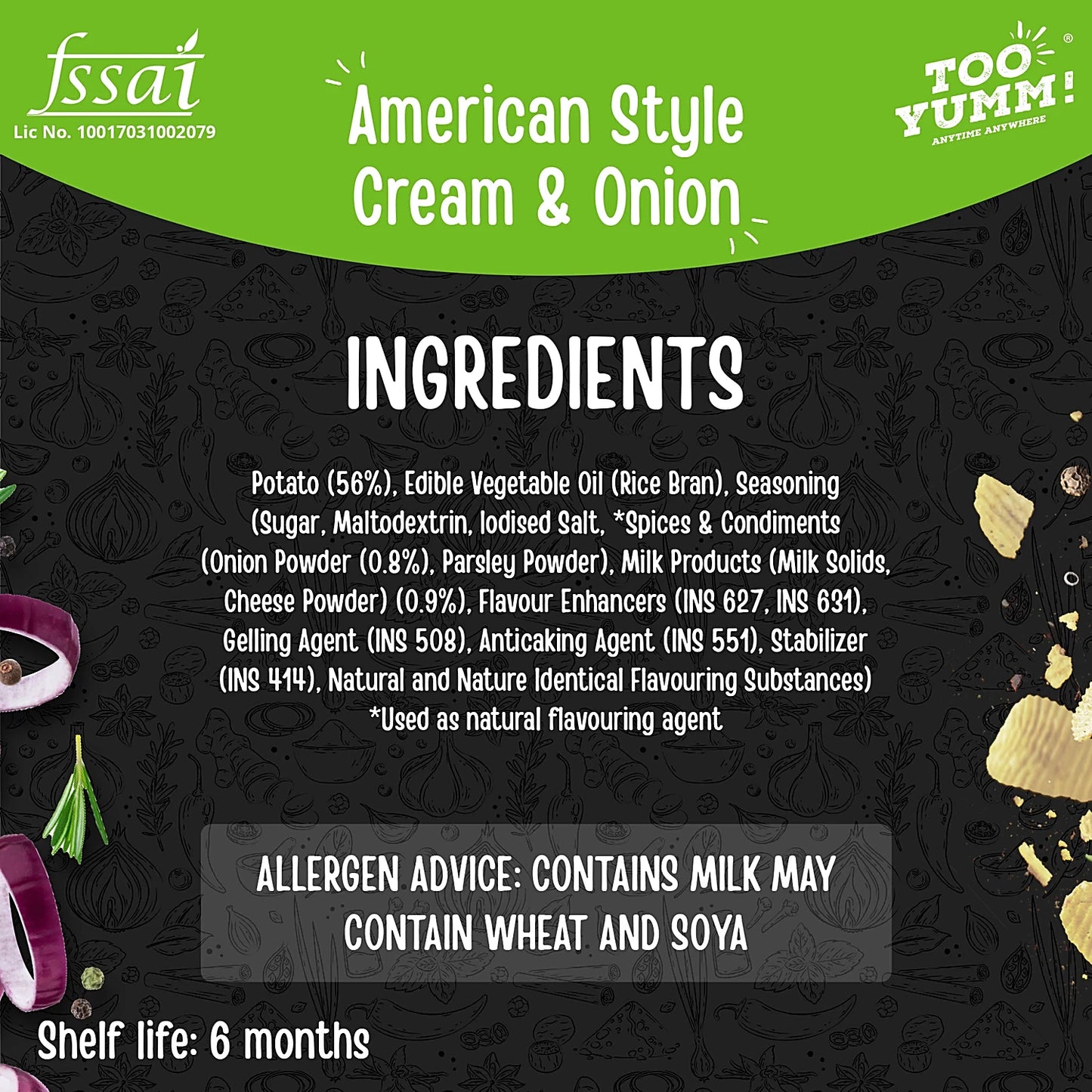 Too Yumm! American Style Cream & Onion Potato Chips, 82 g