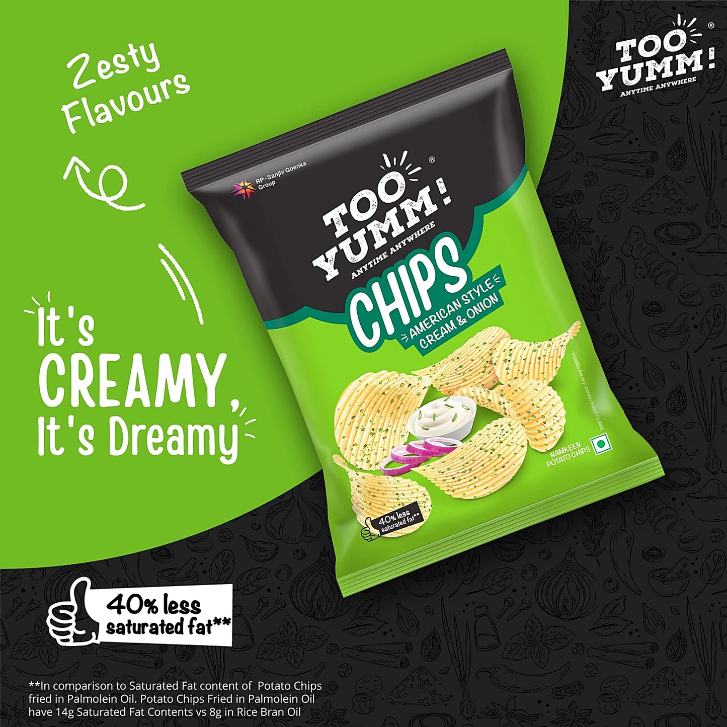 Too Yumm! American Style Cream & Onion Potato Chips, 82 g