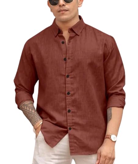 Mens 100% Linen Shirt Long Sleeve, Beach Style