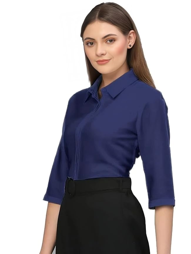 PRIASE B Women's Formal Shirt – 3/4 Sleeve Slim Fit Solid