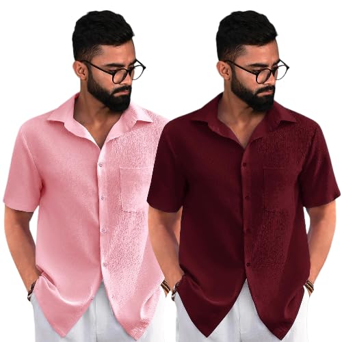 Pinkmint Combo of Men's Regular Fit Popcorn Shirt