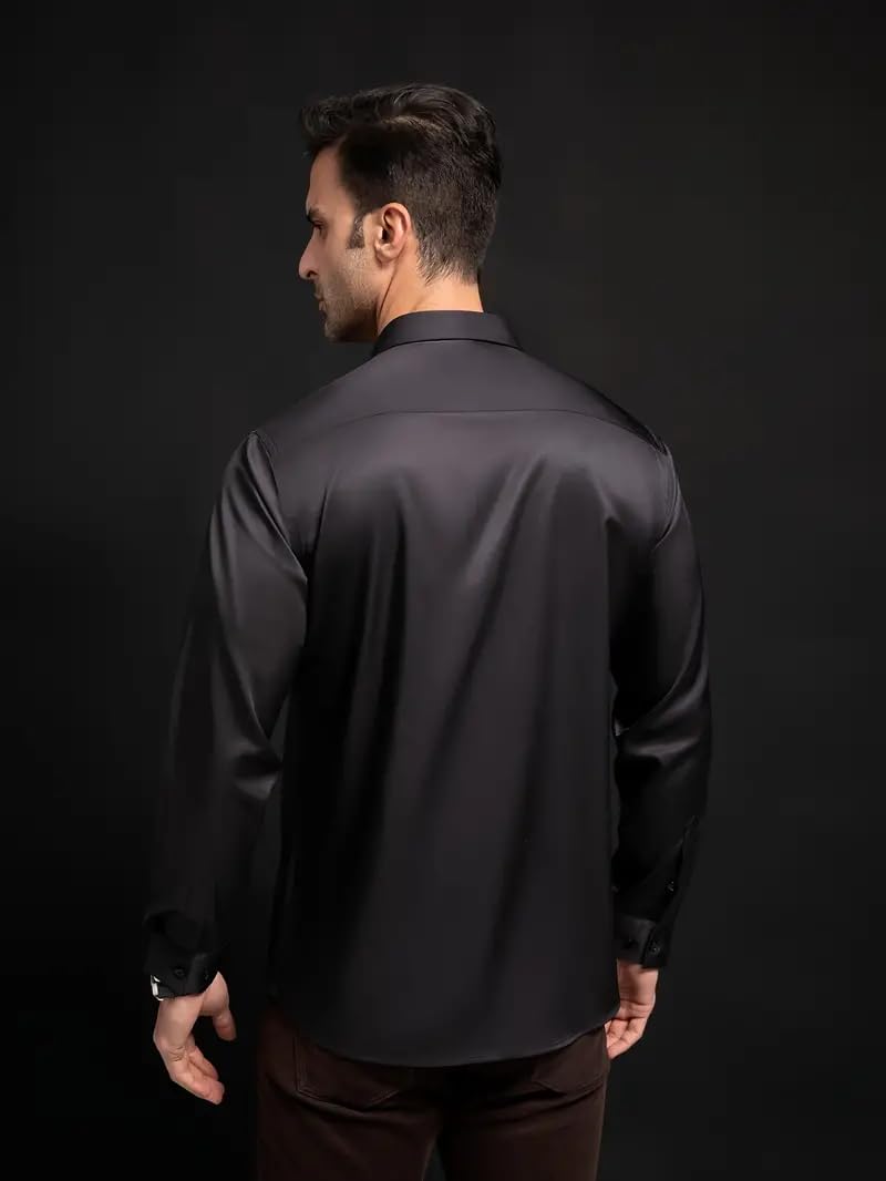 IndoPrimo Men's Stylish Solid Satin Casual Shirt
