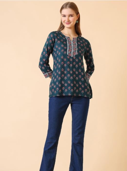 Women Rayon Floral Printed Short Kurta