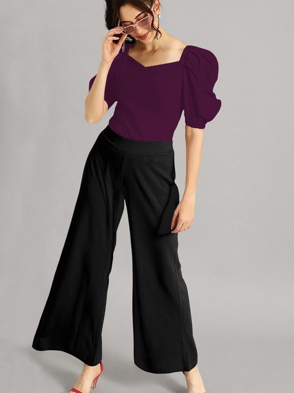 Dream Beauty Fashion Women's Puff/Baloon Sleeves V-Neck Casual Top (Top-MG-1)
