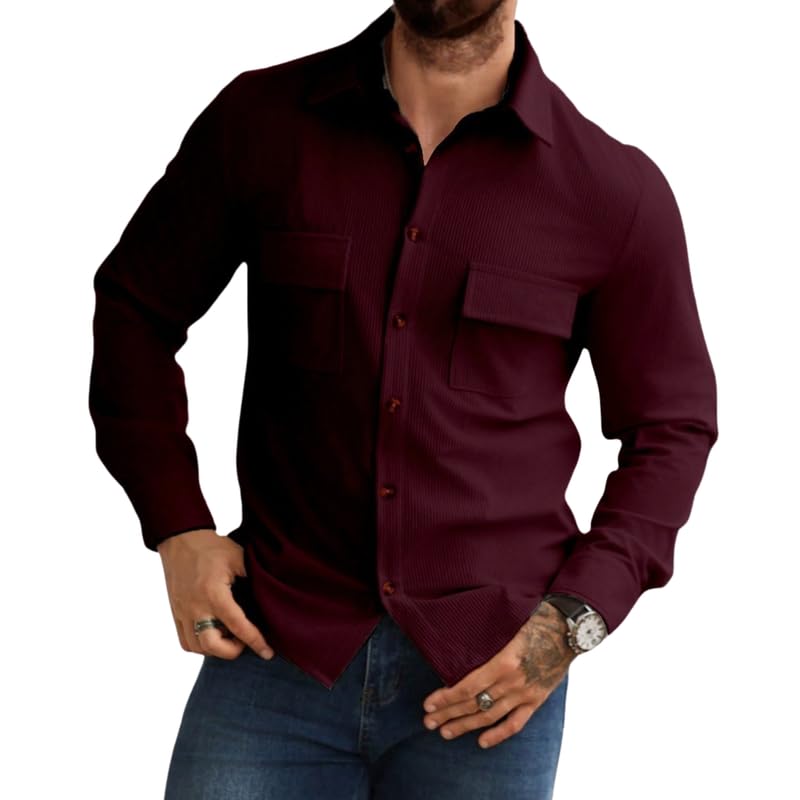 MiraMichi Corduroy Men's Full Sleeve Casual Striped