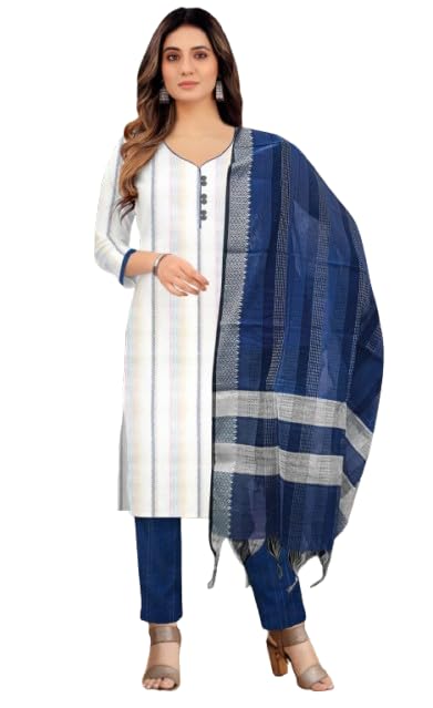 Women's Khadi Cotton Regular Fit Kurta Set With Dupata