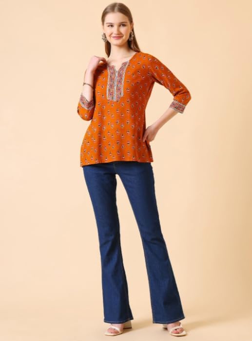 Women Rayon Floral Printed Short Kurta