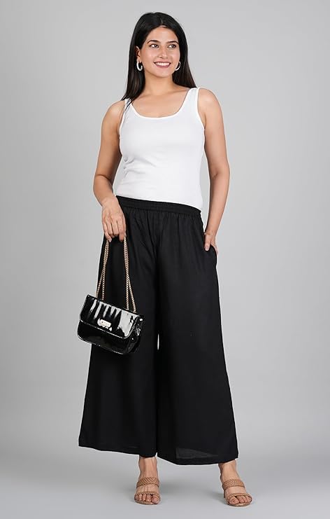 Ammviyush Women's Black Cotton Palazzo Pants