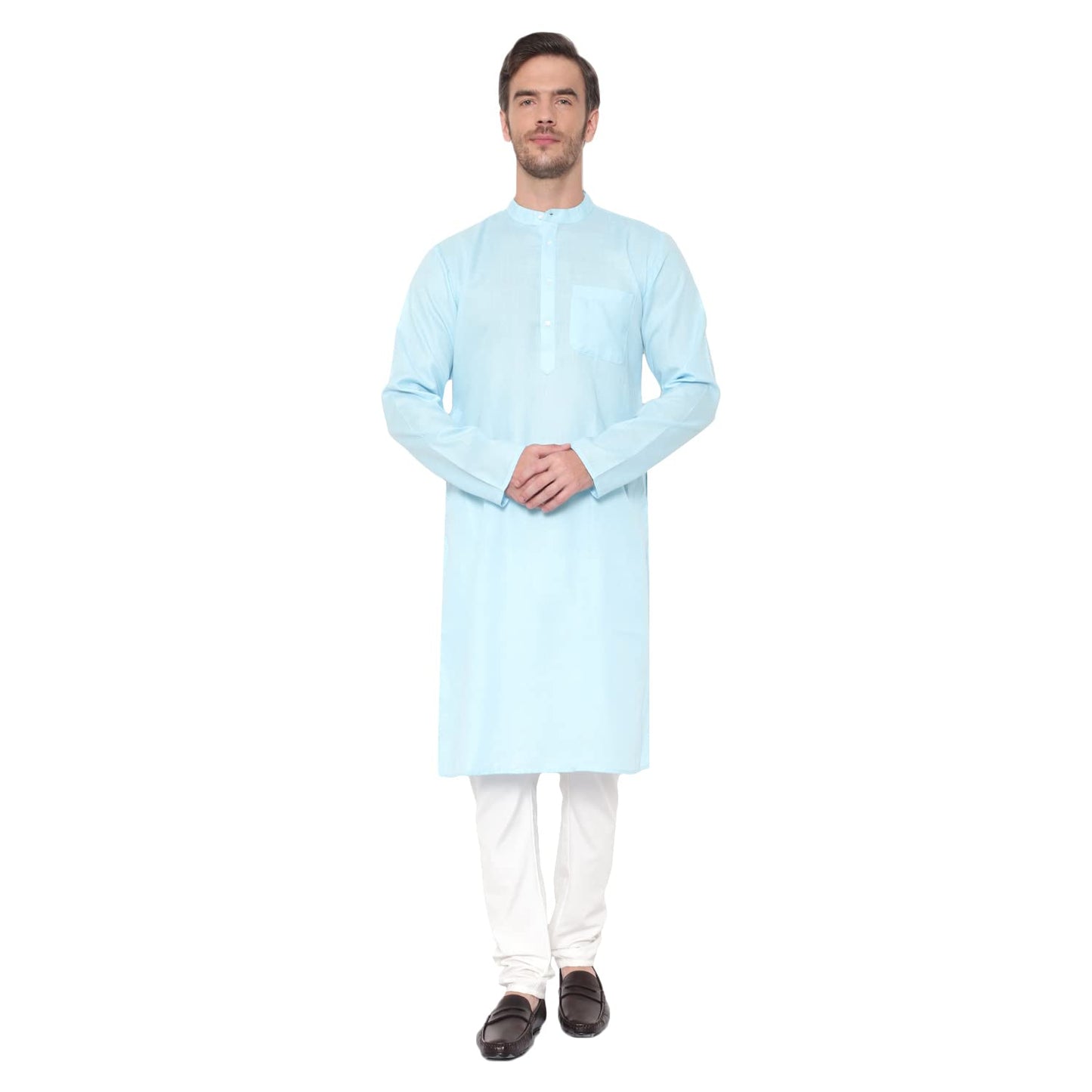 LATEST CHIKAN Men's Cotton Blend Solid Long Kurta