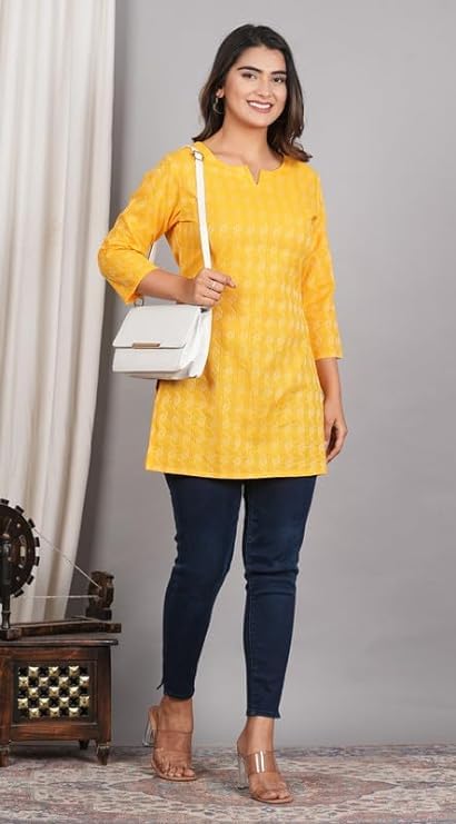 HION HILS Traditional Cotton Print Kurta Office Short Kurti