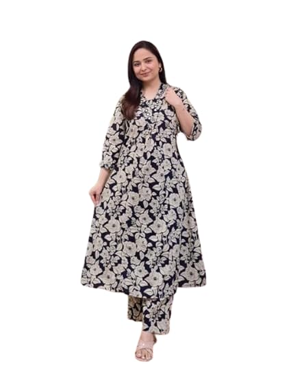 Ivory Green Floral Rayon A LINE Kurta Palazzo Set