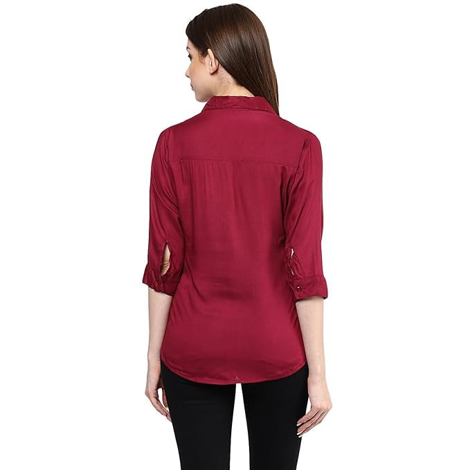 KBNBJ Women’s Regular Fit Solid V-Collared Casual Shirt