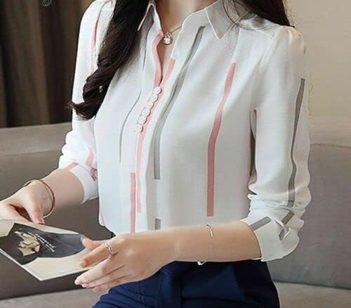 ROYALICA Trendy Regular Fit Striped White Colour Cotton Blend Collared Shirt for Womens