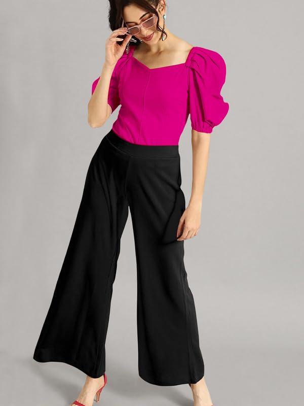 Dream Beauty Fashion Women's Puff/Baloon Sleeves V-Neck Casual Top (Top-MG-1)