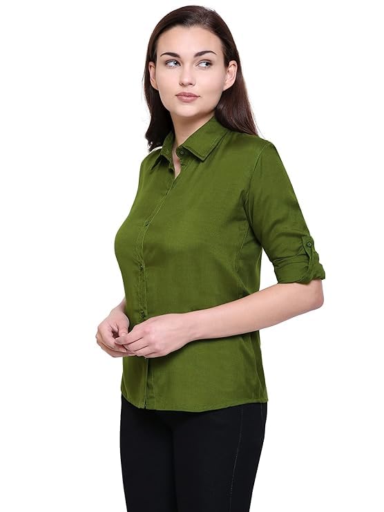 KBNBJ Women’s Regular Fit Solid V-Collared Casual Shirt