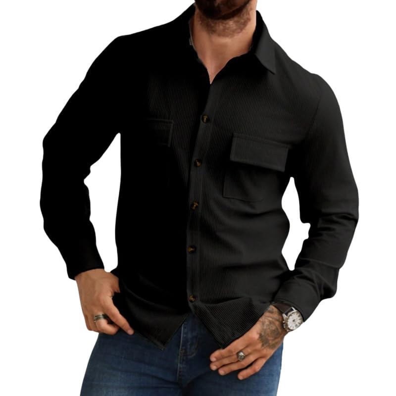 MiraMichi Corduroy Men's Full Sleeve Casual Striped