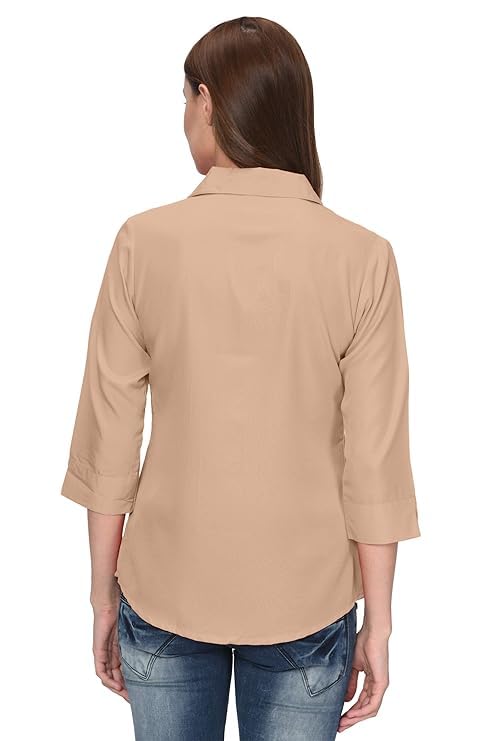KBNBJ Women’s Regular Fit Solid V-Collared Casual Shirt