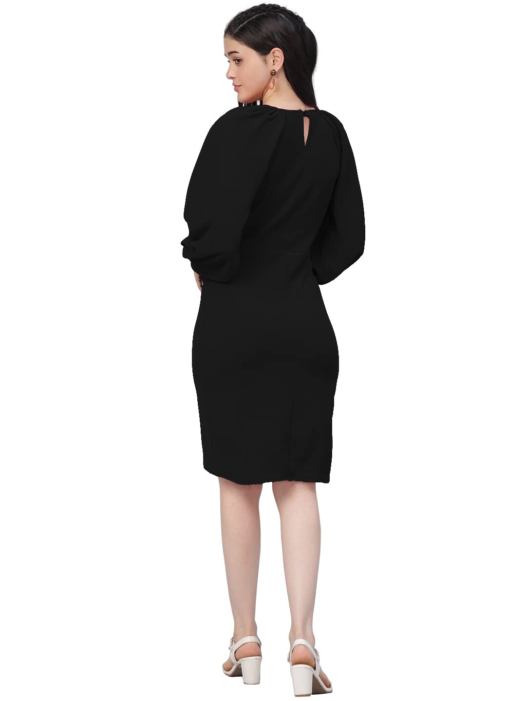Shasmi Women's Comfortable Mustard Round Neck Full Sleeve Solid Midi Bodycon Casual Western Stylish Dress