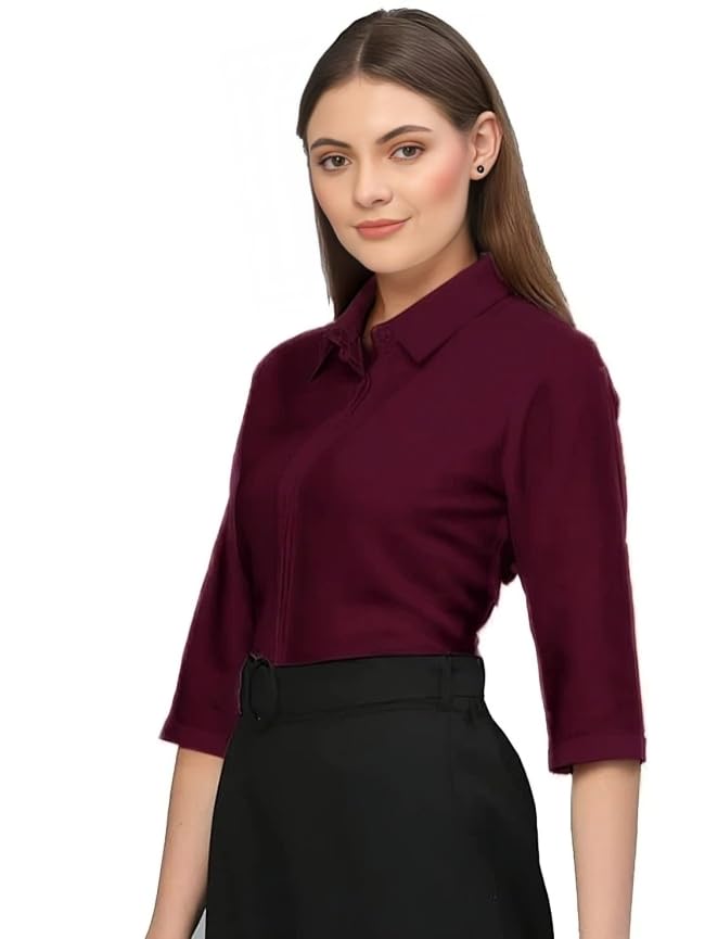 PRIASE B Women's Formal Shirt – 3/4 Sleeve Slim Fit Solid