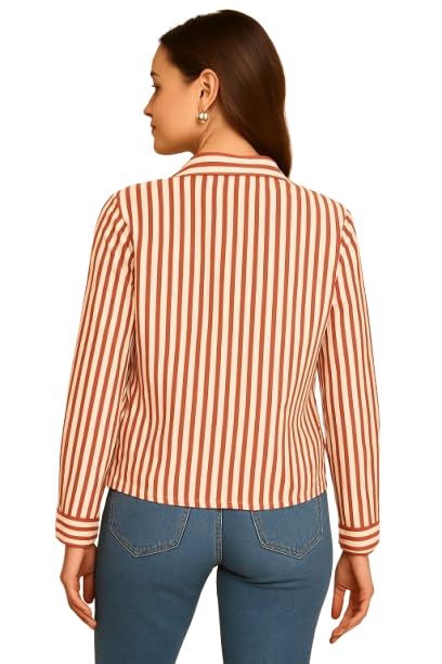 SUGARCANNE Women's Classic Striped Button-Down Shirt, Long Sleeves, Relaxed Fit, Office and Casual Wear, Shirt for Women, XS-L